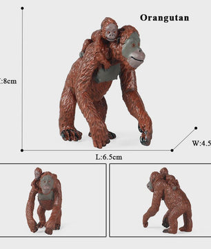Oenux Wild Animal Speelfiguren: Aap, Chimpansee, Orang-oetan & Gibbon (PVC)