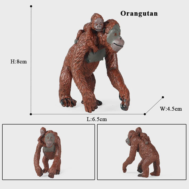 Oenux Wild Animal Speelfiguren: Aap, Chimpansee, Orang-oetan & Gibbon (PVC)