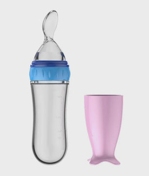 Baby Fles met Lepel - Siliconen Knijpfles voor Babyvoeding en Rijstpap