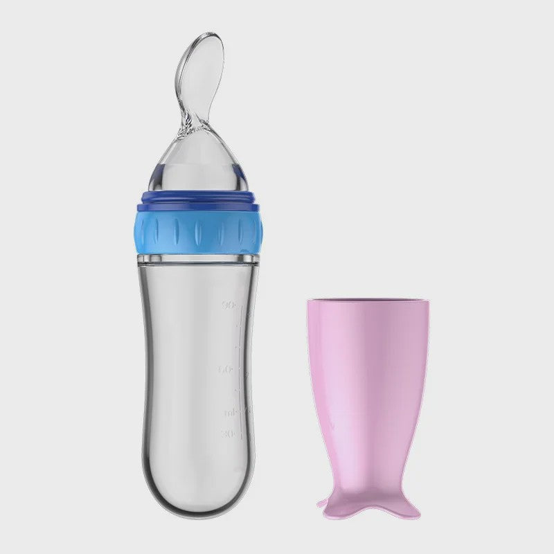 Baby Fles met Lepel - Siliconen Knijpfles voor Babyvoeding en Rijstpap
