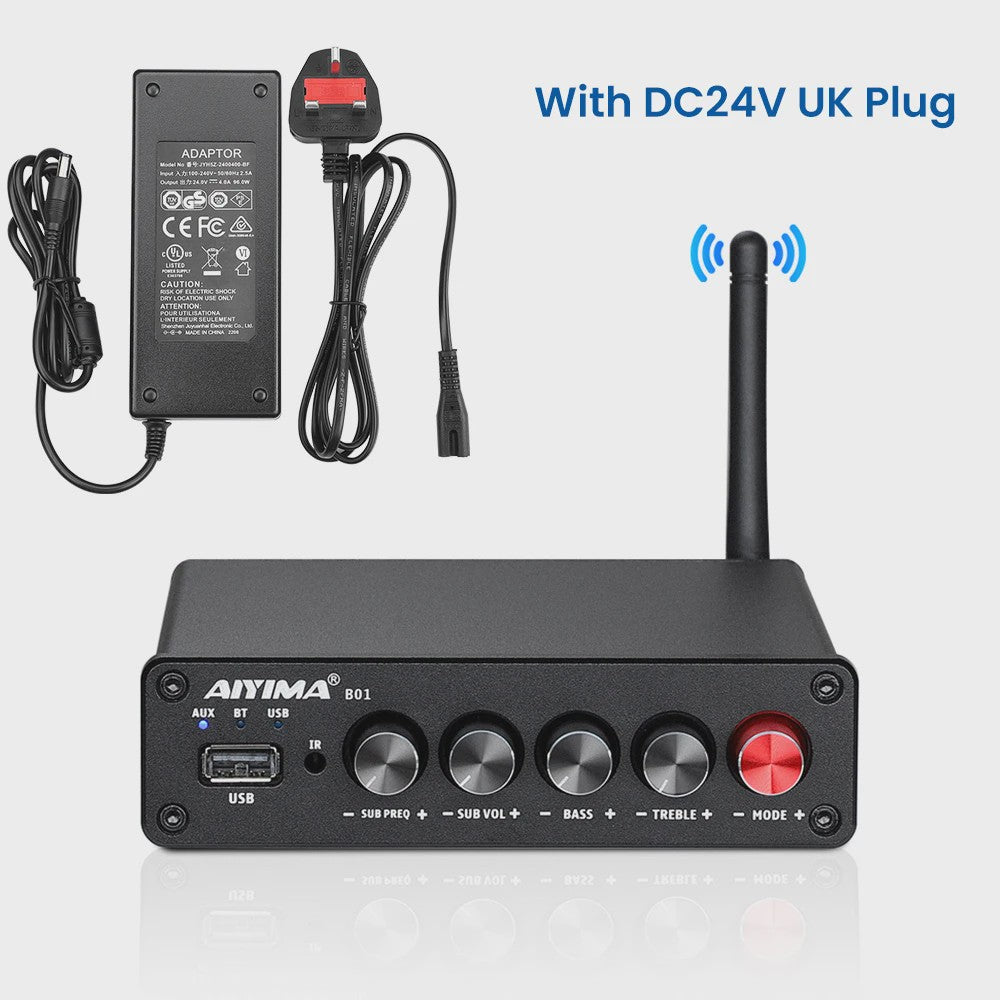 AIYIMA B01 2.1 Bluetooth Versterker TPA3116D2 - 100W HiFi Digitale Klasse D Audioversterker met Bass & Treble