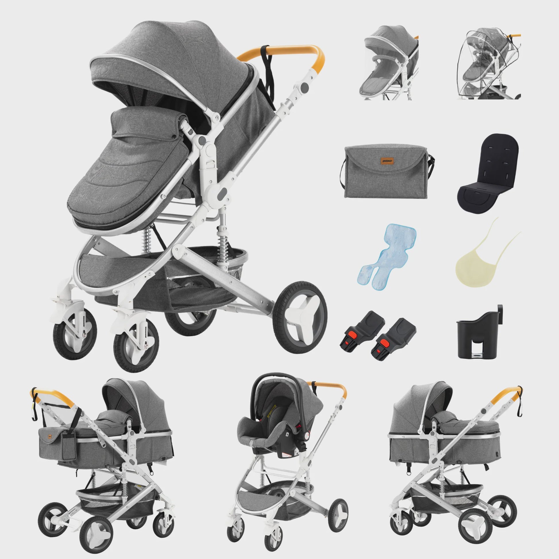 3-in-1 Multifunctionele Kinderwagen - Lichtgewicht en Compact met Babyzitje en Reiswieg