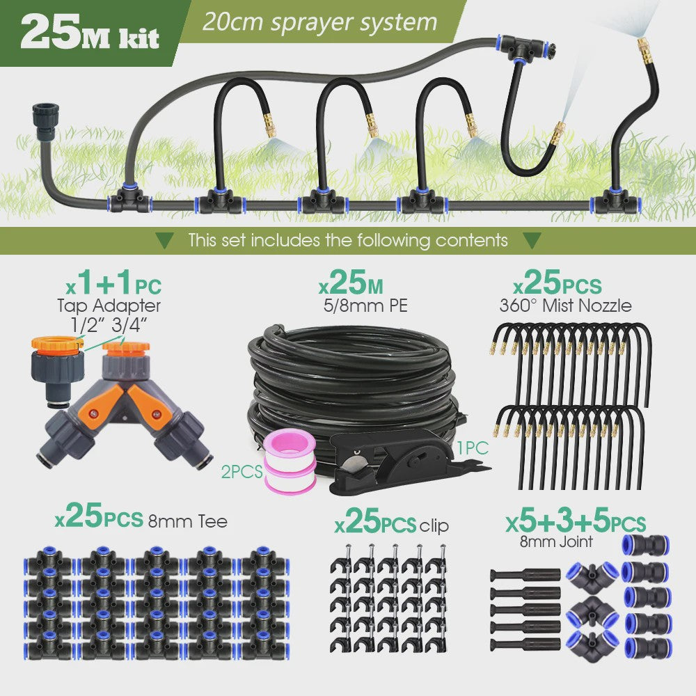 Verstelbare Nevelsproeier Kit met 8mm PE Slang en Zelfaanzuigende Pomp voor Tuin