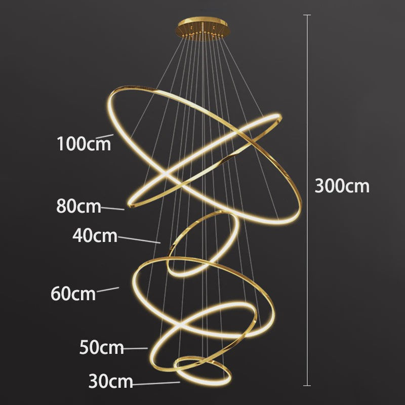 Luxe LED Trappenhuis Hanglamp - Moderne Ring Kroonluchter voor Woonkamer & Eetkamer