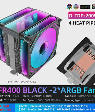 Metalfish Frozen Tower CPU Air Cooler met 4/6 Heatpipes en ARGB PWM Ventilator