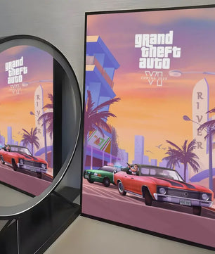 Grand Theft Auto GTA 6 Game Poster - Zelfklevend, Waterdicht & Frameloos