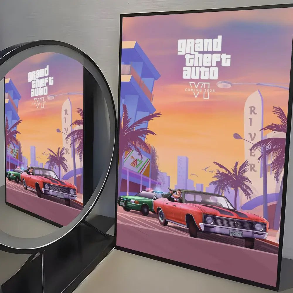 Grand Theft Auto GTA 6 Game Poster - Zelfklevend, Waterdicht & Frameloos