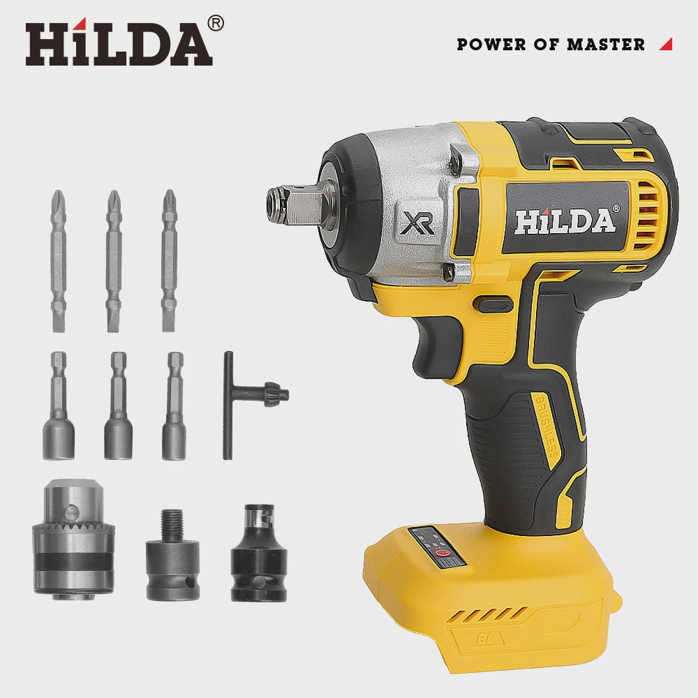 HILDA 1/2" Brushless Slagmoersleutel - 1200 Nm Krachtige Accu Klopmachine voor Banden en Steigerbouw (Compatibel met Makita)