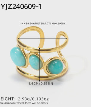 Bohemian Ringen met Natuursteen (Turquoise & Malachiet) - Goudkleurig Staal