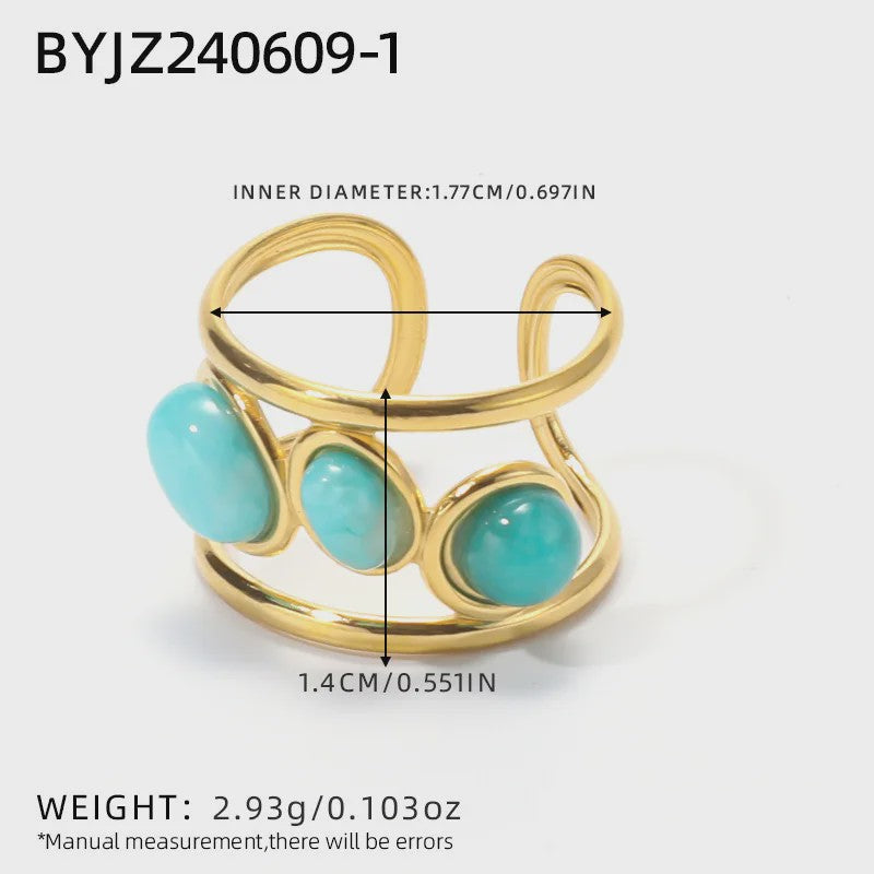 Bohemian Ringen met Natuursteen (Turquoise & Malachiet) - Goudkleurig Staal