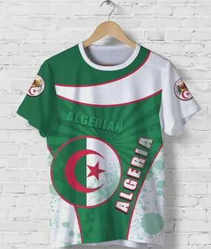 Heren T-shirt met Algerijnse Vlag 3D Graphic - Perfect voor Voetbalfans en Sportieve Gelegenheden