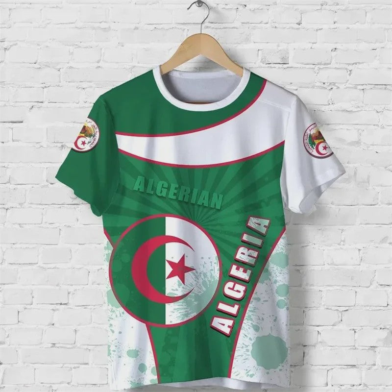 Heren T-shirt met Algerijnse Vlag 3D Graphic - Perfect voor Voetbalfans en Sportieve Gelegenheden