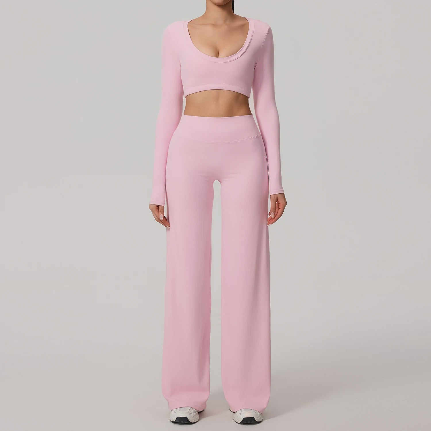 Dames Sportset: Sneldrogende Yoga Top met U-hals en Bell-Bottoms