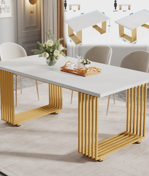 Moderne Marmerlook Eettafel voor 4-6 Personen - Stijlvol Wit Design (160cm)