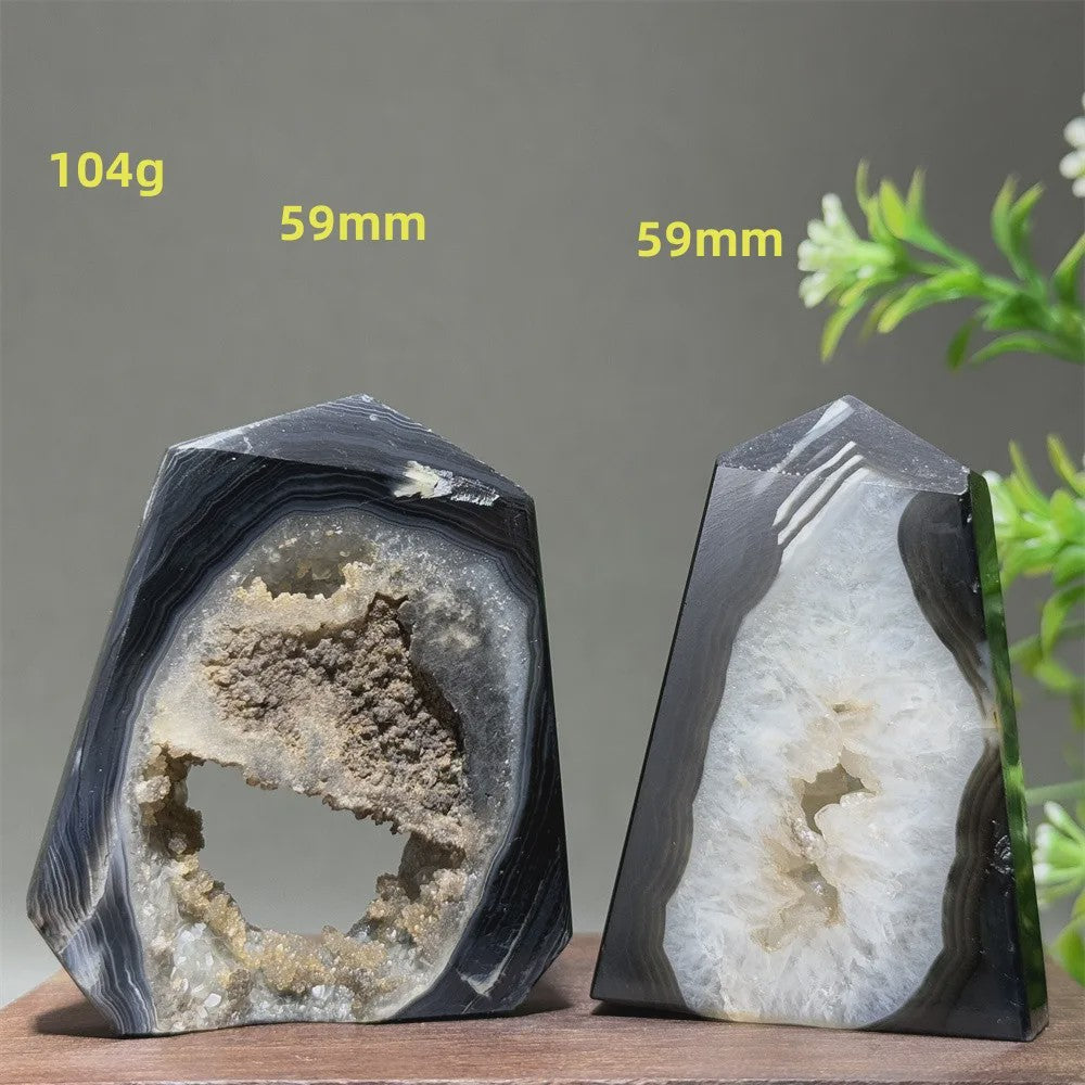 Zwarte Agaat Kristal Geode Obelisk - Natuurlijke Decoratie & Meditatie Steen