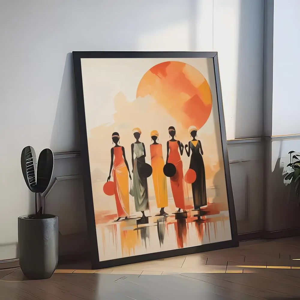 Abstract Canvas Poster: Afrikaanse Vrouwen & Zonneschildering - Wanddecoratie