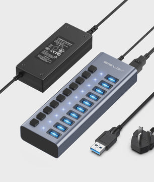 Acasis 16-Poorts USB Hub 10Gbps met Individuele Schakelaars & Snelle Data Transfer