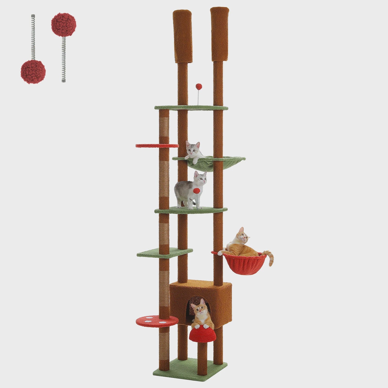 Verstelbare Kattenboom met Grote Hangmat, Krabpalen & Kattenhuis - Vloer tot Plafond