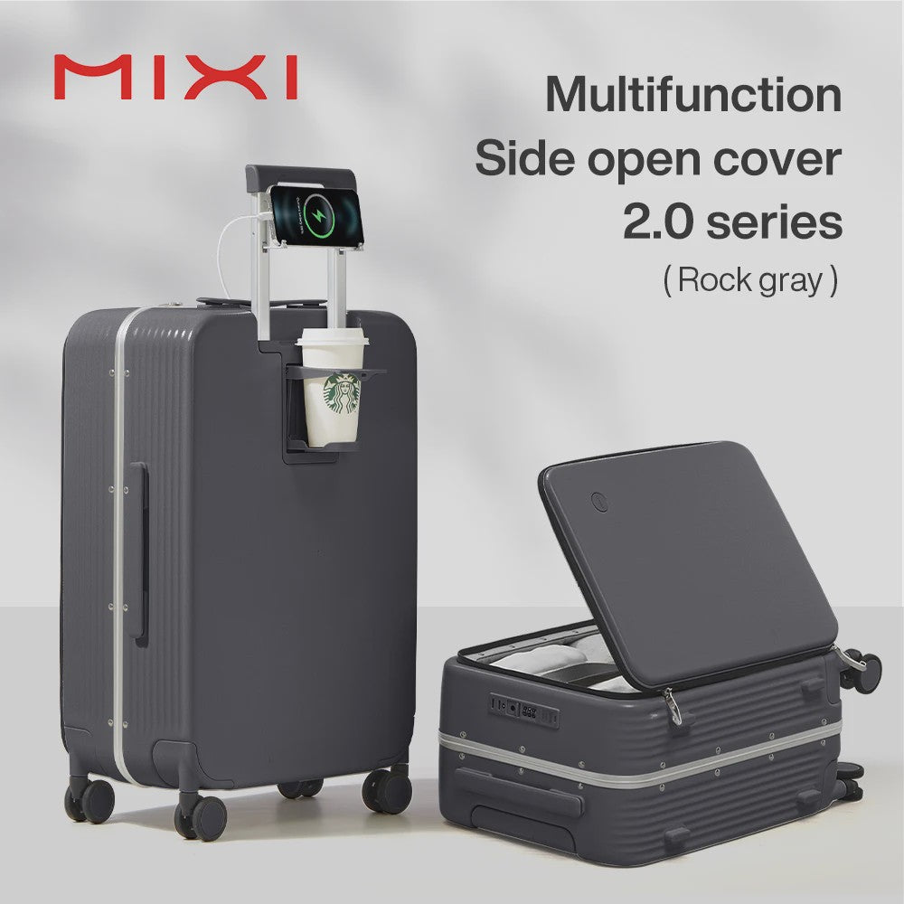 Mixi Aluminium Koffer met USB, Bekerhouder & Telefoonhouder - Handbagage 20/24 Inch