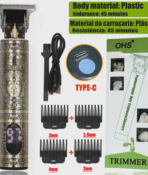 OHS Vintage Oplaadbare T9 Baardtrimmer & Haarsnijmachine - Professionele Draadloze Scheerapparaat voor Mannen