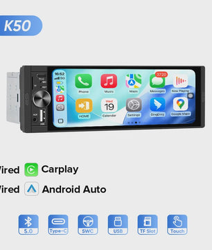 AINAVI 1 DIN Universele Autoradio met 6.36" HD IPS Touchscreen, Wireless CarPlay & Android Auto, Bluetooth 5.0