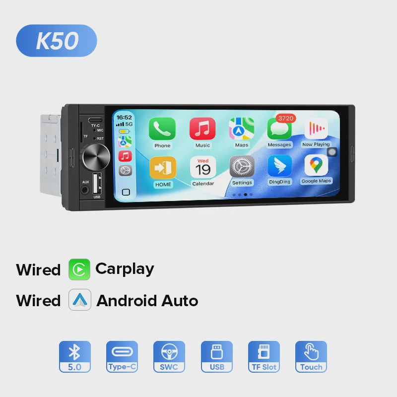 AINAVI 1 DIN Universele Autoradio met 6.36" HD IPS Touchscreen, Wireless CarPlay & Android Auto, Bluetooth 5.0