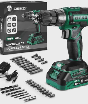 DEKO 20V Accuboormachine Set met Batterij en Lader - Krachtig en Veelzijdig
