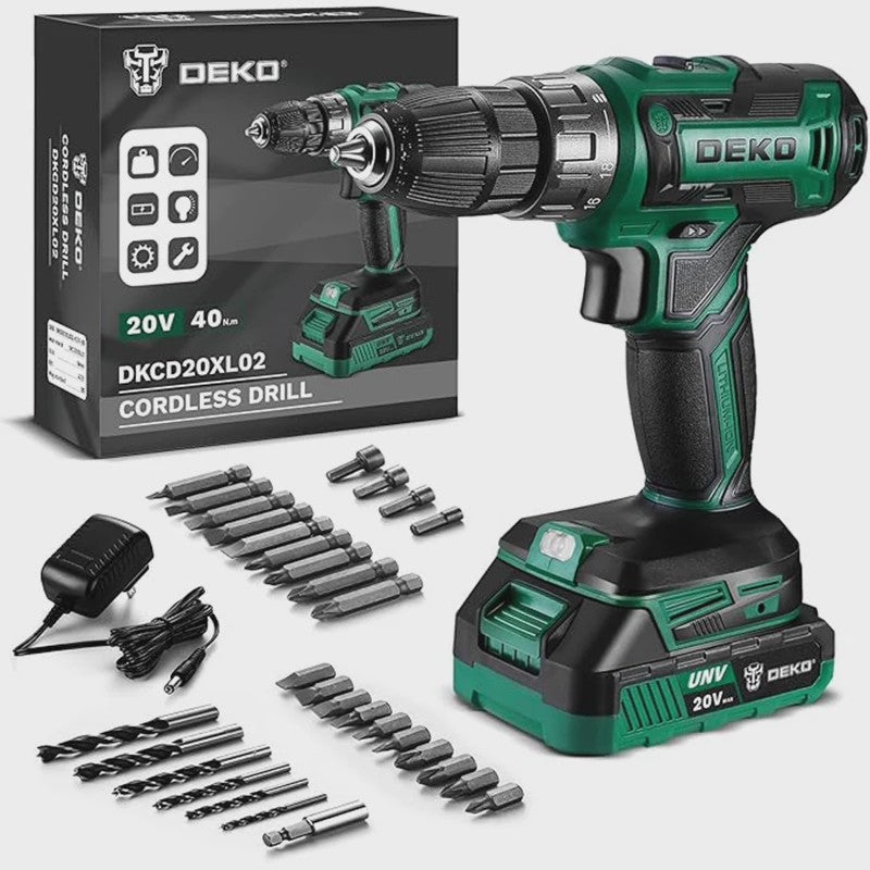 DEKO 20V Accuboormachine Set met Batterij en Lader - Krachtig en Veelzijdig