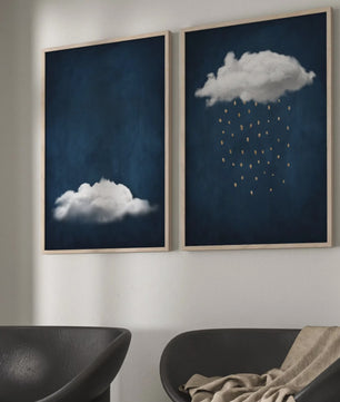Abstracte Blauwe Wolken Poster - Minimalistische Canvas Muurkunst voor Moderne Woonkamer