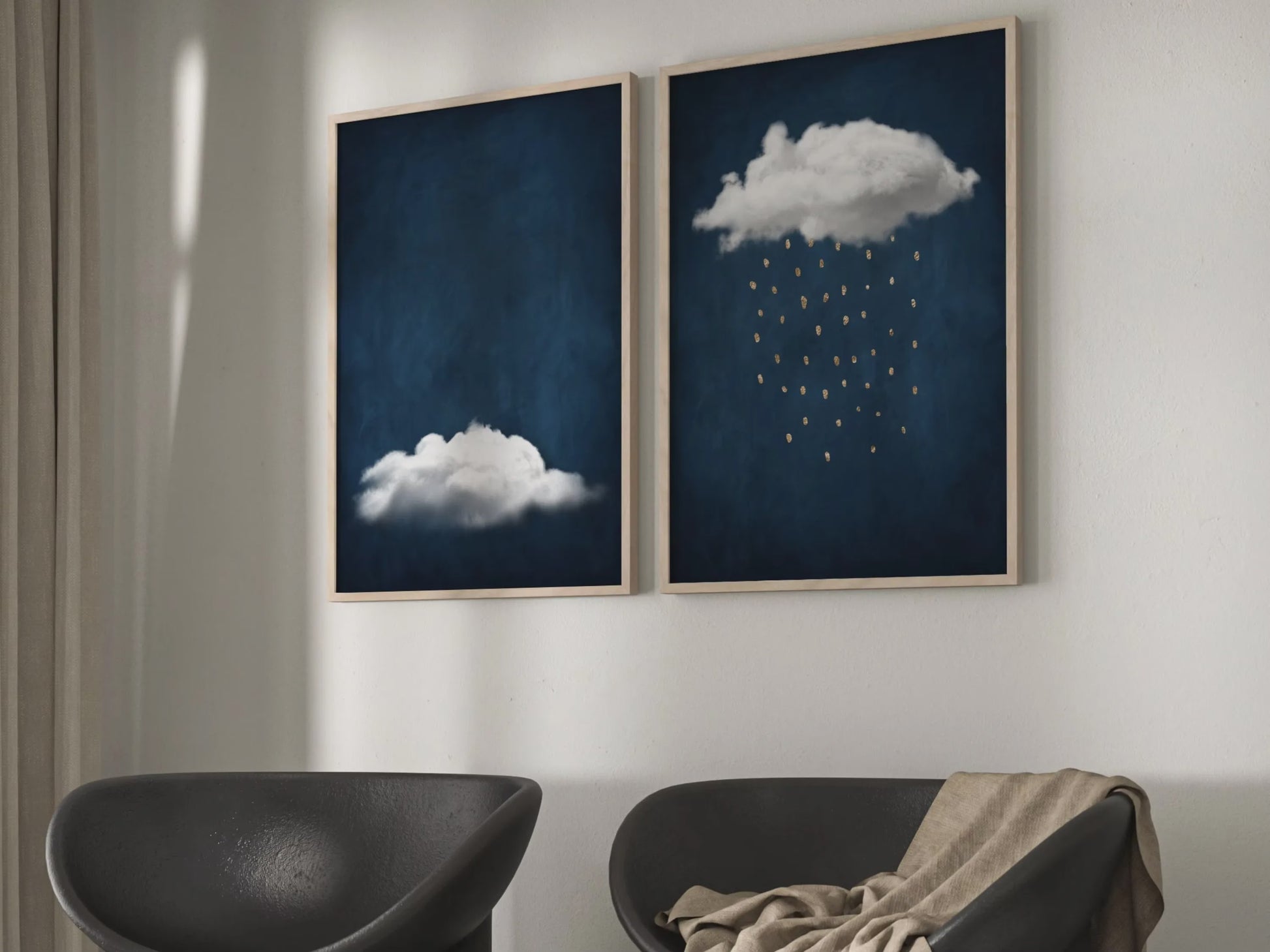 Abstracte Blauwe Wolken Poster - Minimalistische Canvas Muurkunst voor Moderne Woonkamer