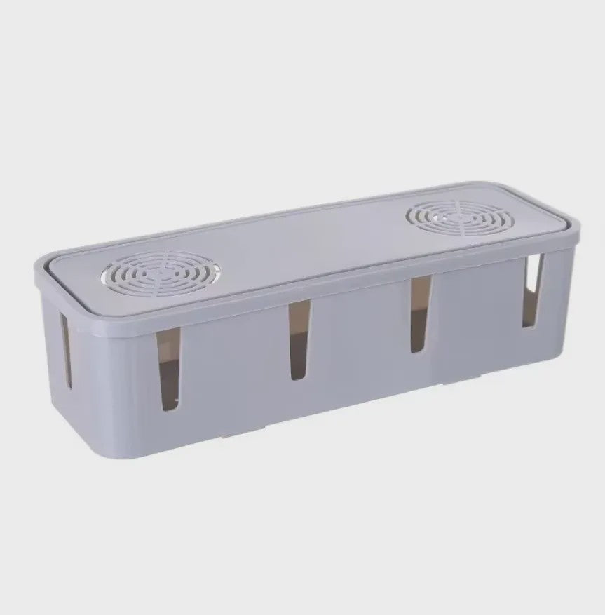 Stijlvolle Kabel Organizer Box met Houten Deksel - Bureau & Kantoor Kabelmanagement