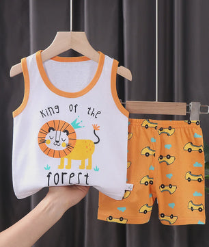Zomer Set Kinderen: Katoenen Mouwloos Vest & Shorts met Leuke Prints