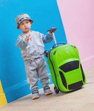 Vrolijke Kinder Koffer op Wielen - Cartoon Auto Design - Lichtgewicht Trolley voor Kinderen (2-10 jaar)