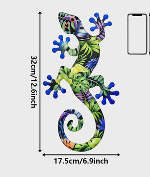 Kleurrijke Metalen Gekko Muurdecoratie - Tropische Hagedis Hangornament voor Buiten & Binnen