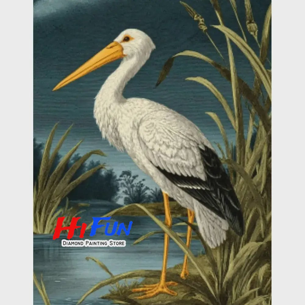 Diamond Painting Ooievaar Kustvogel - Volledige Ronde Diamanten Borduurkit voor Muurkunst