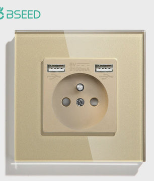 BSEED Wandcontactdoos met Dubbele USB & Type-C Poorten - Stijlvol Glazen Frame