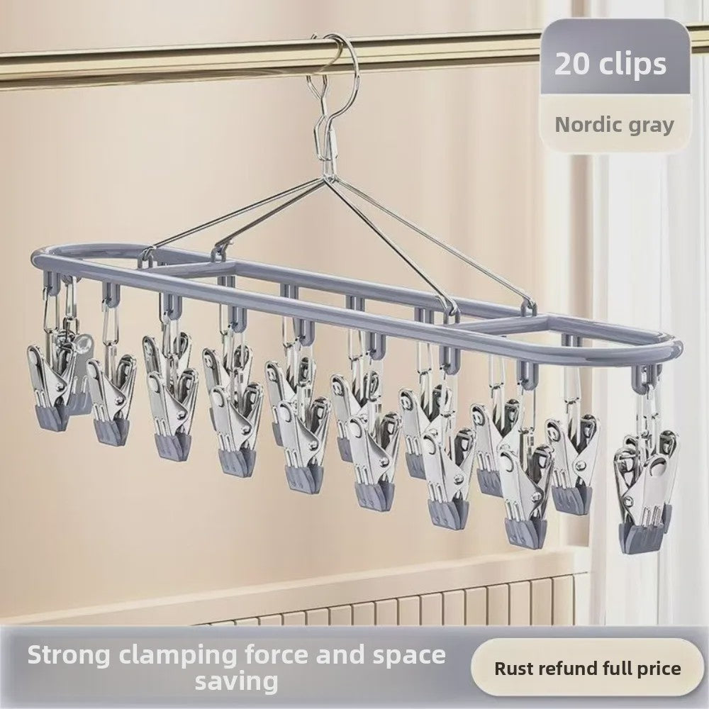 Droogrek met 20 Clips - RVS Sokkenhanger voor Ondergoed & Kleine Was