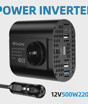 Krachtige 400W/500W/1500W Auto Omvormer: DC 12V naar AC 220V met 3x USB 2.0 en 1x USB QC3.0