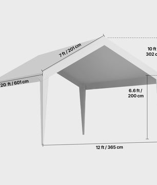 12x20 FT Carport Vervangingsdak - Waterdicht & UV-bestendig Garage Tentzeil met Zijwanden