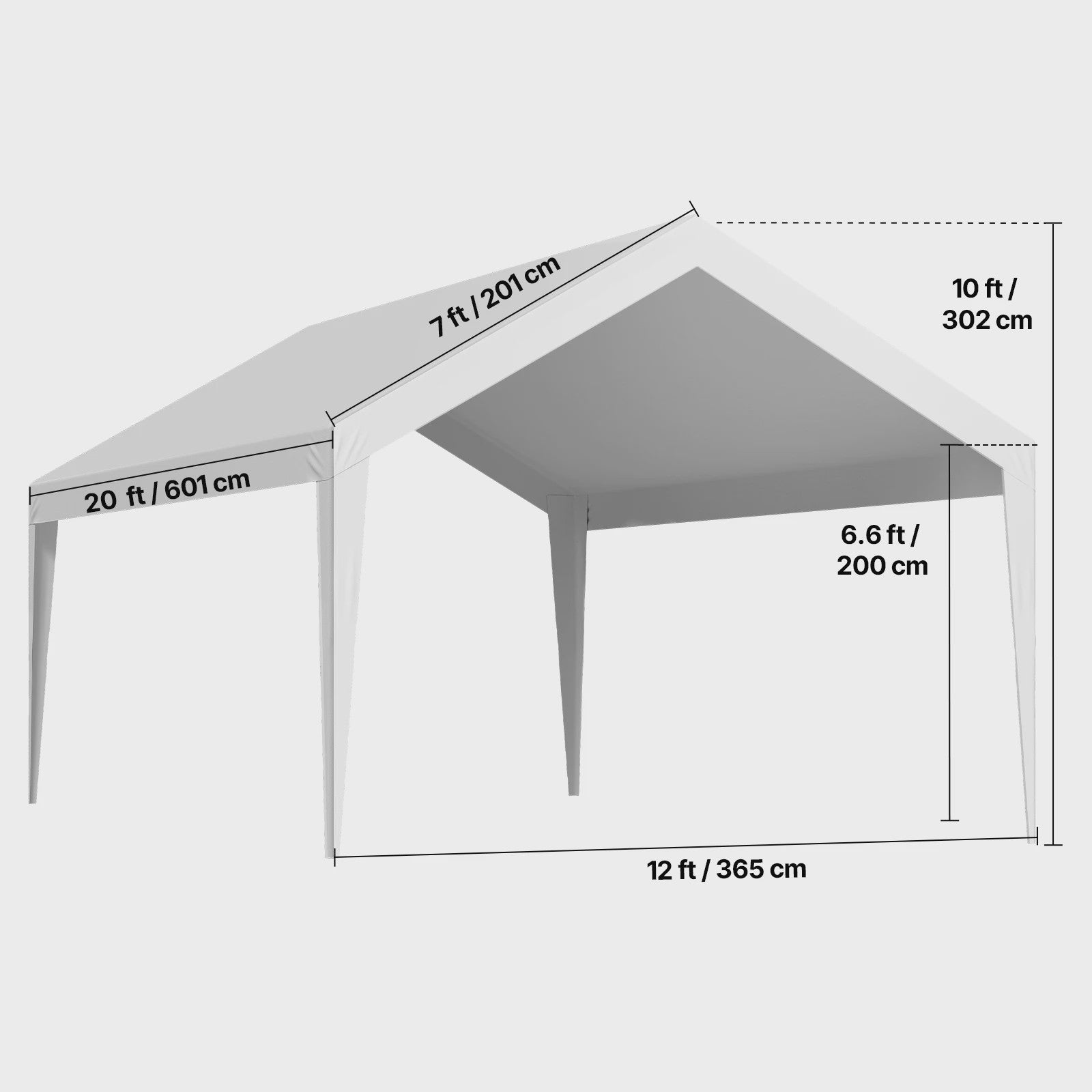 12x20 FT Carport Vervangingsdak - Waterdicht & UV-bestendig Garage Tentzeil met Zijwanden