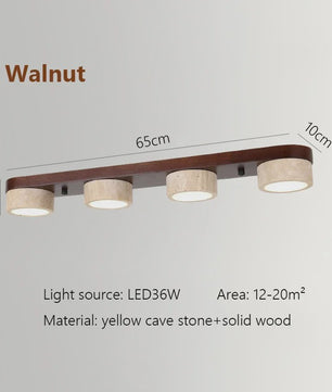 Wabi Sabi Plafondlamp van Travertin Natuursteen en Hout met LED