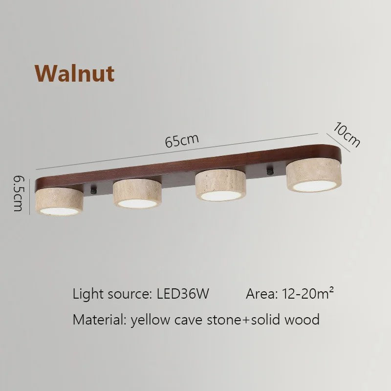 Wabi Sabi Plafondlamp van Travertin Natuursteen en Hout met LED