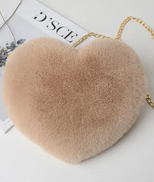 Schattige Hartvormige Pluche Schoudertas met Ketting - Dames Crossbody Tas