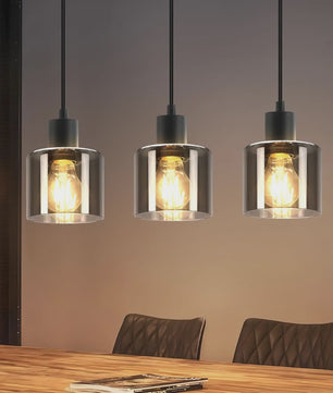 Vintage Glazen Hanglamp Zwart - Retro Industriële Stijl E27 Fitting