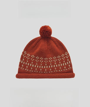 Dames Muts met Fair Isle Patroon, Pompon en Omgeslagen Boord - Warm & Stijlvol