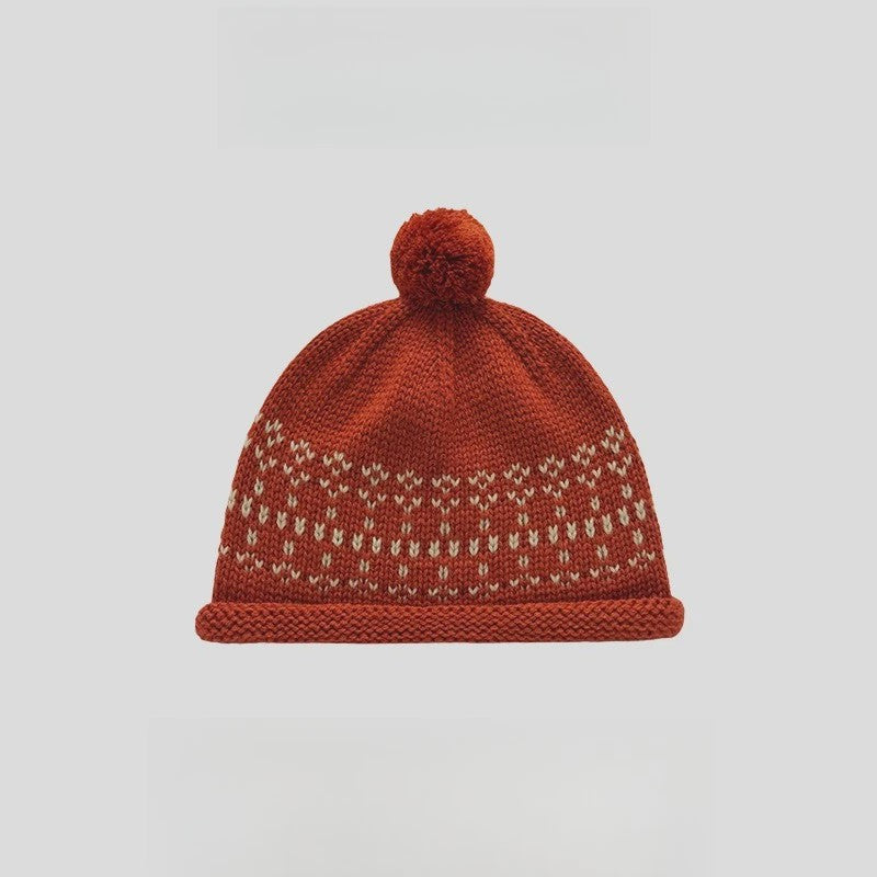 Dames Muts met Fair Isle Patroon, Pompon en Omgeslagen Boord - Warm & Stijlvol