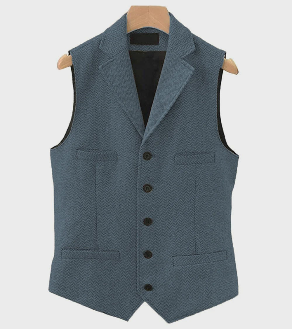 Herentrui Gilet Wol Tweed Visgraat Bruin - Klassiek Gilet voor Bruiloft & Feest