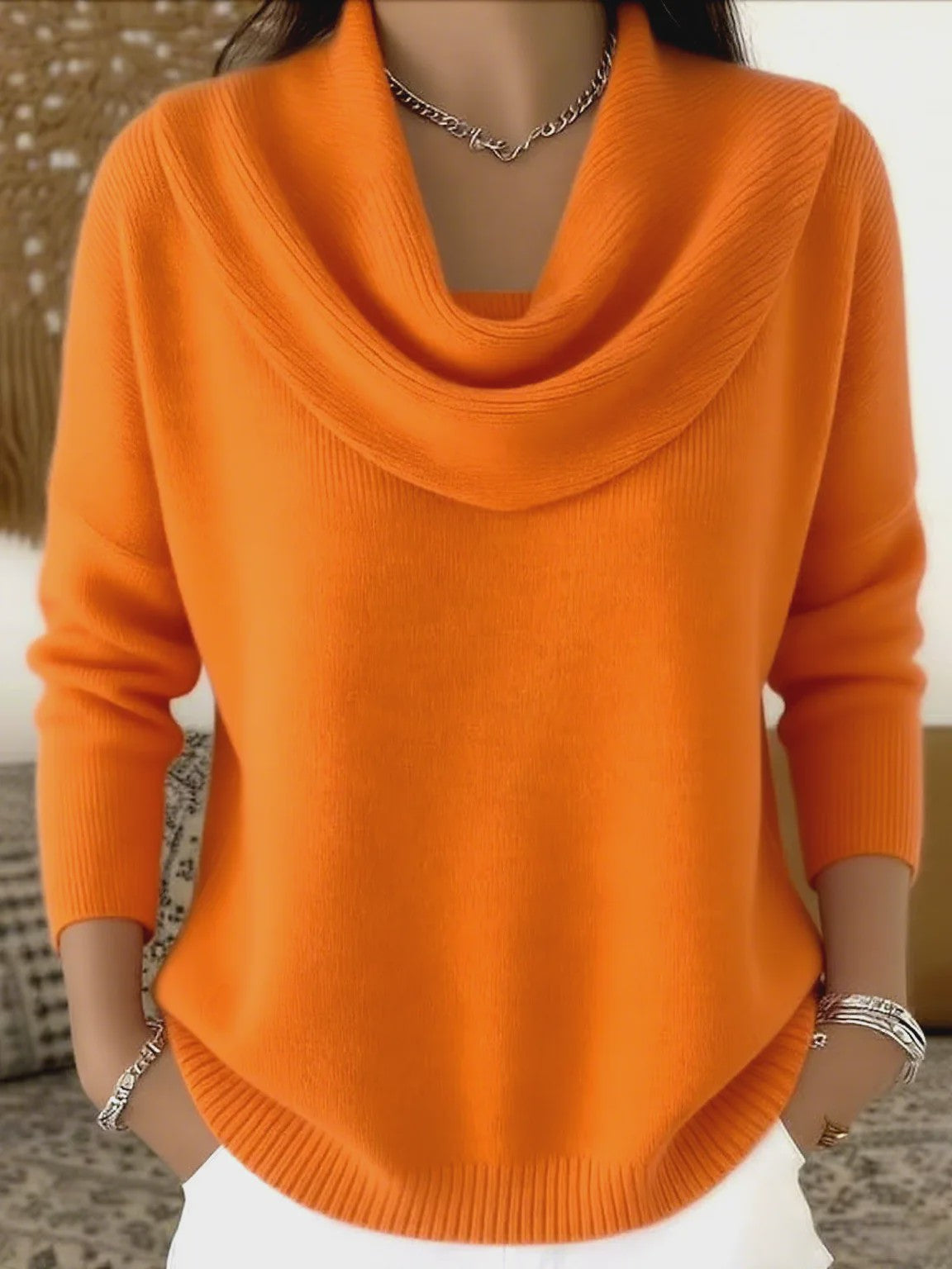Dames Drapé Hals Trui - Effen Kleur Lange Mouwen - Herfst/Winter Collectie