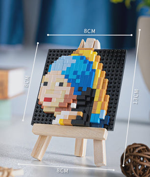 Pixel Art Bouwstenen: Iconische Schilderijen met Houten Ezel - Educatief Speelgoed & Decoratie