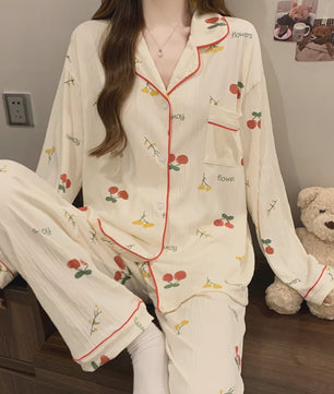 Dames Pyjama Set met Hartjesprint - Comfortabele Loungewear voor Lente & Herfst
